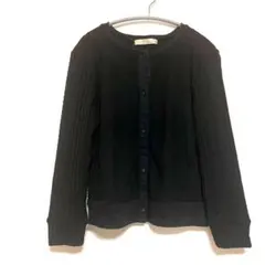 長袖カーディガン 黒 ノーカラー レディース トップス　M ブラック　シンプル