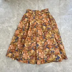 フレアスカート 花柄 レトロ 古着 ミモレ丈 レディース S相当 プリーツ風
