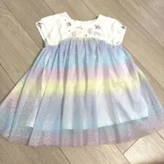 メゾピアノ　ユニコーン刺繍 レインボー　チュール　tシャツ チュニック