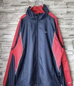 NIKEネイビー×レッド×ホワイトライン刺繍Lナイロンジャケット秋、冬