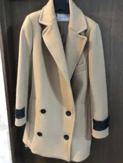 BORNYベージュ キャメル ダブルブレストコート　ピーコート　チェスターコート