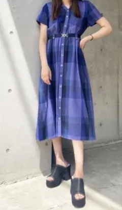 REDYAZEL 半袖レトロチェックワンピース