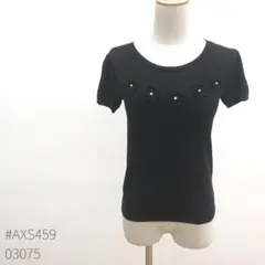 ＊美品＊ Rew de Rew フラワーモチーフ半袖ニット ブラック 透け感のサムネイル