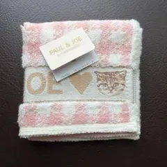 新品✨ポール&ジョー　タオルハンカチ　ミニ　ヌネット　猫　千鳥格子　ピンク×白のサムネイル