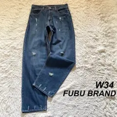 古着 FUBU デニムカーゴパンツ W40 L34 ライトブルー 厚手 フェード