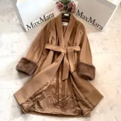 希少★MaxMara★最高級白タグ★キャメル100% ファー付きショール襟コート