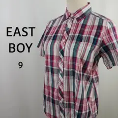 EAST BOY　半袖　シャツ　9　チェック柄　ロゴ刺繍　コットン100％