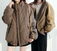 Kastane チェック中綿リバーシブルアウター