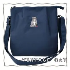 VINTAGE CAT 猫刺繍 ショルダーバッグ キャンバス ナチュラル ねこ