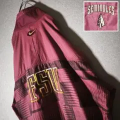 90s★NIKE カレッジ ハーフジップ ナイロンジャケット 刺繍 えんじ L
