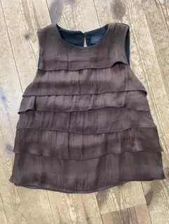 ZARA フリルトップス ブラウン XS ノースリーブのサムネイル