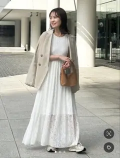 ホワイト レース キャミワンピース ロング丈のサムネイル