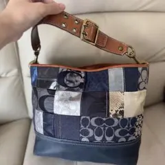 COACH コーチ デニム パッチワーク ハンドバッグ 10816 ターンロック