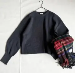 IENA ネイビー リブ編み 長袖セーター　ネイビー　ダークグレー