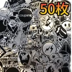 白黒　ブランドロゴ　レーザー　スケボー スノボー ステッカー　ランダム 50枚