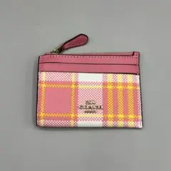 Coach Check Pink Coin Case with Key Ring