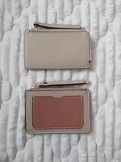 ベージュ 合成皮革 コインケース　フラグメントケース　２点セット