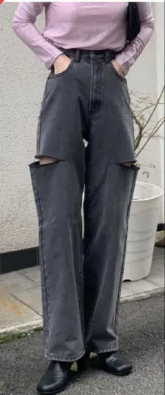 グレイル　GRL スリットデニムワイドパンツ　Ｍ