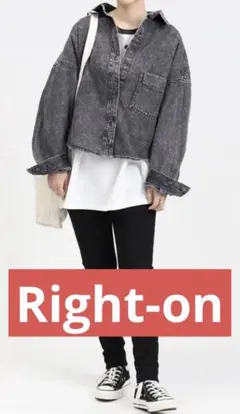 Right-on　デニム　シャツアウター　長袖　トップス　黒　Ｌのサムネイル