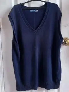 ネイビー Vネック ノースリーブ ニットベスト LL　紺ベスト