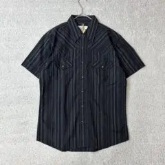 グローブハウス　未使用タグ付き　半袖シャツ　ダークネイビー系　ストライプ　Lのサムネイル