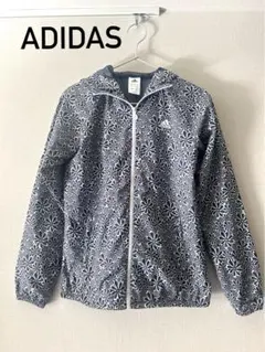 adidasレディース 花柄 ウインドブレーカー フード付き ネイビー