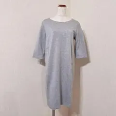 インディヴィ【36】ストレッチワンピース　クロップド袖　グレー系　シンプル　無地
