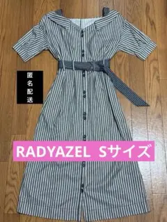 RADYAZEL ストライプ柄 半袖ひざ丈ワンピース ベルト付きのサムネイル