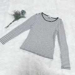 エイチアンドエム/H&M (M) ボーダー 長袖 Tシャツ ストレッチ素材 白黒