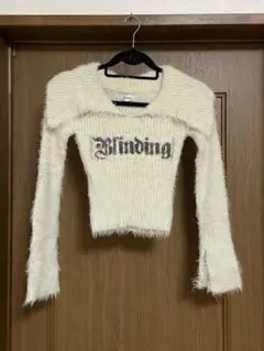 EVRIS ラメロゴシャギーオフショルニットトップス