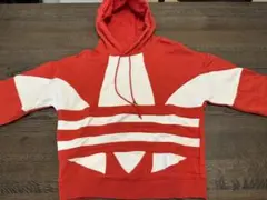 adidas ラージロゴ フード付きパーカー M レッド