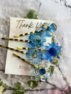 青色花モチーフ ヘアアクセサリー 5個セット