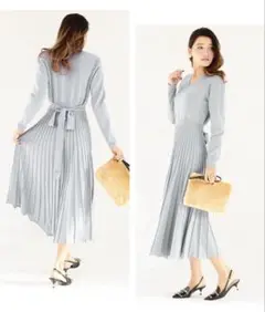 ラップスタイルプリーツロングワンピース
