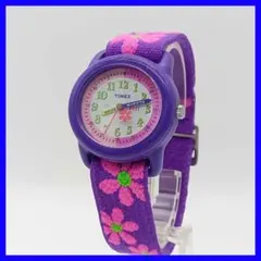 786 送料無料【電池交換済】TIMEX★花柄★子供用★腕時計★紫×ピンクベルト