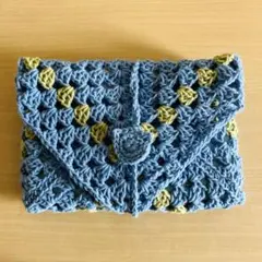 かぎ針編みの封筒型ブックポーチ⭐︎ブックケース⭐︎マルチケース　猫耳　コットン