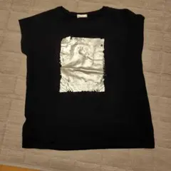 Linolau フレンチ袖Tシャツ ブラック シルバープリントのサムネイル