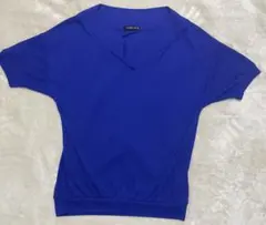 【美品人気　aquagarage Vネック 半袖ニット ブルー M】