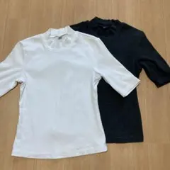 UNIQLO ユニクロ ハイネックT（5分袖） S 白　グレー　2枚セット