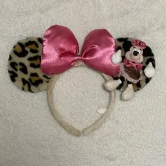 ディズニー カチューシャ ヒョウ柄 ミニー ぬいぐるみ付 ピンクリボン TDR