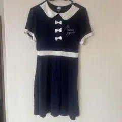 アクシーズファム　ネイビーとホワイトのボウタイワンピース