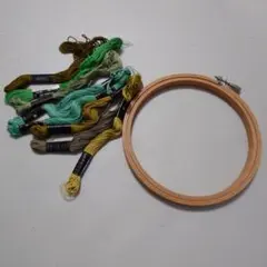 刺繍用木製枠と刺繍糸セット