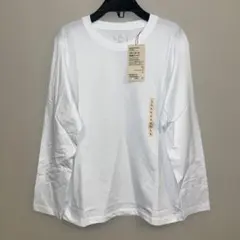 新品タグ付、無印、白、天竺編み、クルーネック、長袖Ｔシャツ