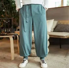 サルエルパンツ ワイドパンツ 綿麻ガウチョパンツ ゆったりロング丈