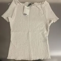 ◉新品未使用　H&M オーバーロックディテールテクスチャードTシャツ　白