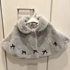 【美品】【最終値下】petit mainプティマイン　ファーポンチョ リボン付き