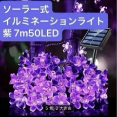 【新品】 ソーラーライト 紫 桜花 パープル 7m 50LED イルミネーションのサムネイル