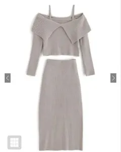 オフショルトップス×ロングスカートニットセットアップ[dr634]