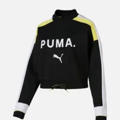 PUMA クロップドスウェット 黒/黄色 Mサイズ