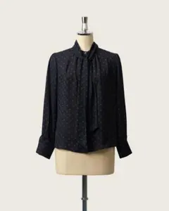 極美品✨ソージュ SOEJU ジョーゼットリボンブラウス М ブルーグレー