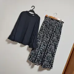 まとめ売り*コーデ売り*モノトーン*キレイめ*花柄スカート*L*仕事着*オフィス